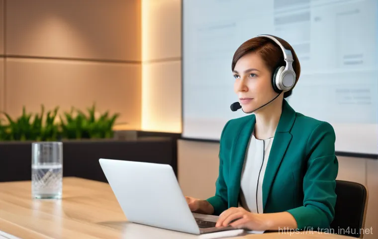 통역사 필수 기술 연습법 - **Professional Simultaneous Interpreter in a Modern Booth**
A highly focused female interpreter,...