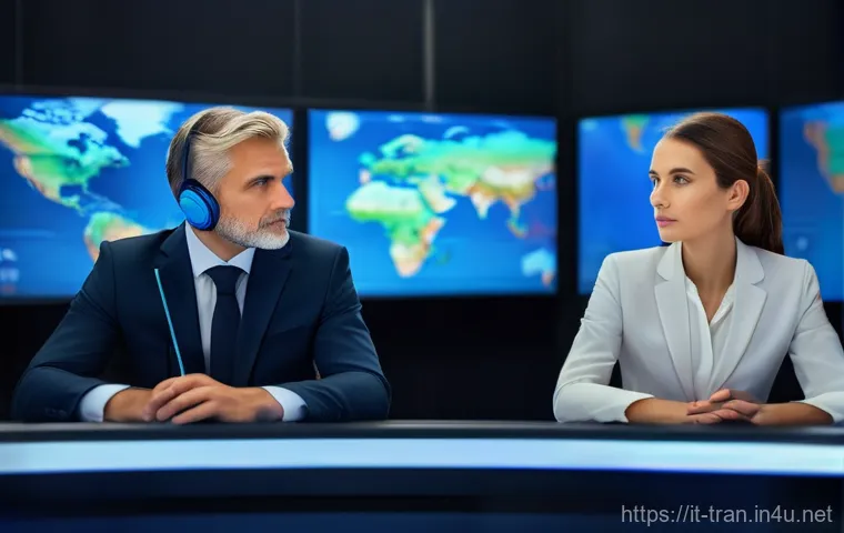 통역사 업계의 급여 비교 - **A highly focused male and female simultaneous interpretation team in a state-of-the-art conference...