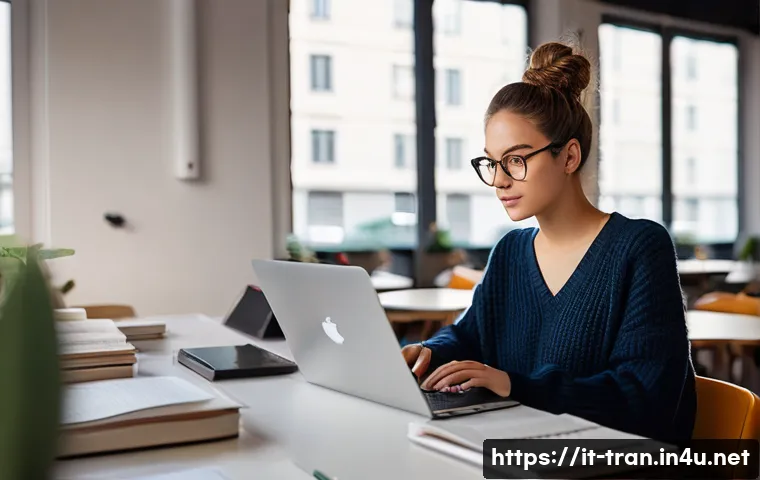 통역사 준비생이 피해야 할 행동 - **Prompt:** "A young woman, approximately 22 years old, sitting at a desk in a brightly lit, modern ...