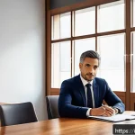 Home 22 통역사 연봉 협상 전략 - A professional Italian conference room setting where an experienced interpreter, dressed in smart bu...