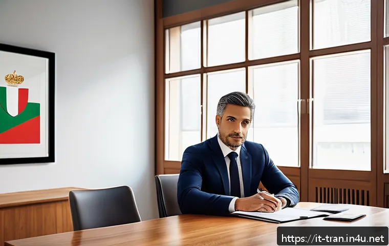 통역사 연봉 협상 전략 - A professional Italian conference room setting where an experienced interpreter, dressed in smart bu...