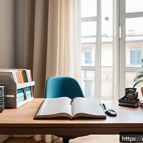 Home 31 통역사 자격증 시험장 환경 - A cozy and well-organized study corner in a quiet Italian apartment, featuring a wooden desk with ne...