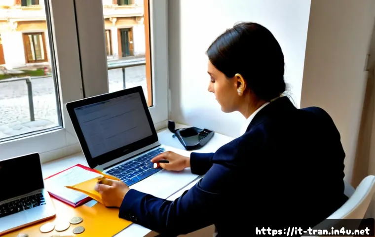 통역사 취업 지원서 작성법 - Photorealistic Italian job seeker preparing a professional interpreter application at a bright home ...